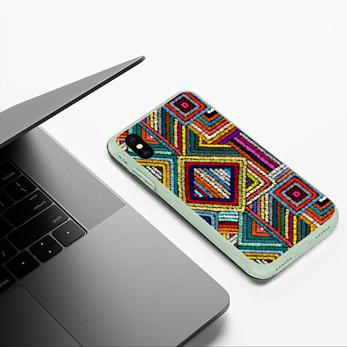 Чехол iPhone XS Max матовый Этнический узор вышивка / 3D-Салатовый – фото 3
