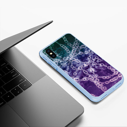 Чехол iPhone XS Max матовый Абстракция - ДНК цепочка / 3D-Голубой – фото 3