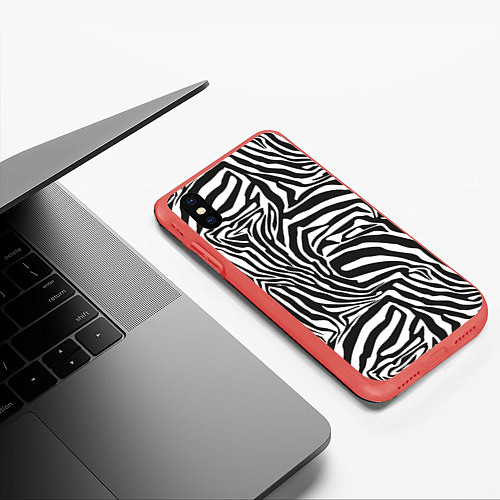 Чехол iPhone XS Max матовый Шкура зебры черно - белая графика / 3D-Красный – фото 3