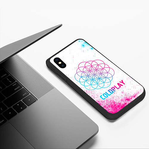 Чехол iPhone XS Max матовый Coldplay neon gradient style / 3D-Черный – фото 3