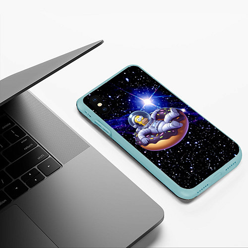 Чехол iPhone XS Max матовый Космонавт Гомер Симпсон на пончике - нейросеть / 3D-Мятный – фото 3