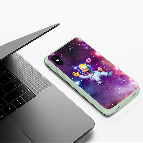 Чехол iPhone XS Max матовый Homer Simpson in space - ai art / 3D-Салатовый – фото 3