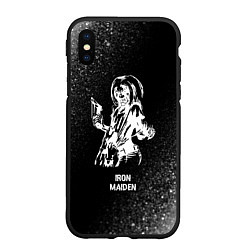 Чехол iPhone XS Max матовый Iron Maiden glitch на темном фоне, цвет: 3D-черный