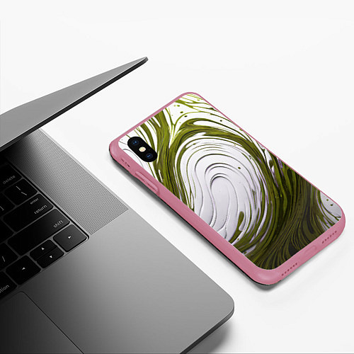 Чехол iPhone XS Max матовый Бело-зеленая краска / 3D-Малиновый – фото 3