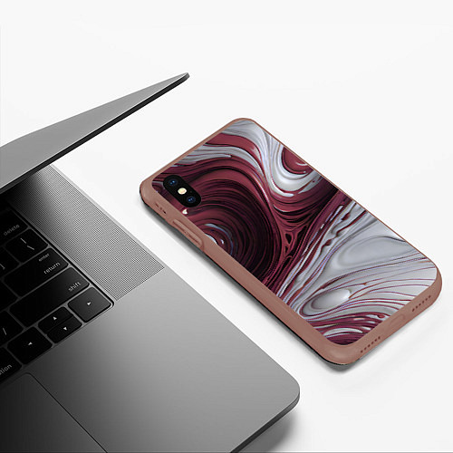 Чехол iPhone XS Max матовый Бело-розовая краска / 3D-Коричневый – фото 3