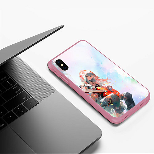 Чехол iPhone XS Max матовый Девушка с гитарой арт / 3D-Малиновый – фото 3