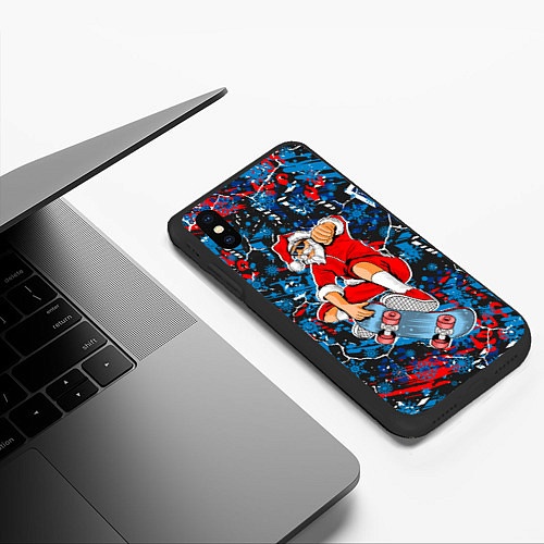 Чехол iPhone XS Max матовый Санта Клаус на скейтборде / 3D-Черный – фото 3