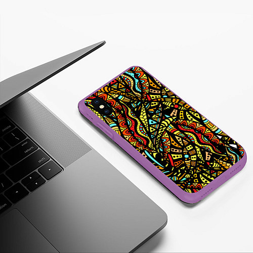 Чехол iPhone XS Max матовый Африканская живопись / 3D-Фиолетовый – фото 3
