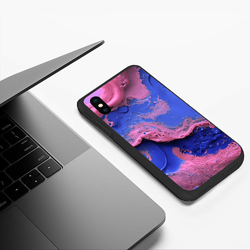 Чехол iPhone XS Max матовый Розовая пена на синей краске / 3D-Черный – фото 3