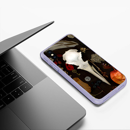 Чехол iPhone XS Max матовый Череп и физалис over / 3D-Светло-сиреневый – фото 3