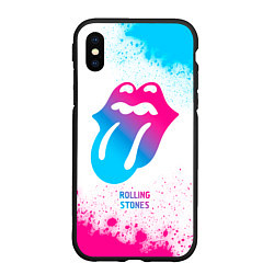 Чехол iPhone XS Max матовый Rolling Stones neon gradient style, цвет: 3D-черный