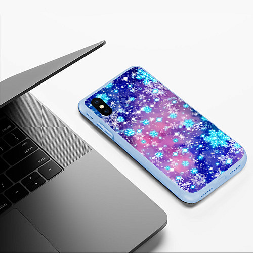 Чехол iPhone XS Max матовый Снежинки - морозный паттерн / 3D-Голубой – фото 3