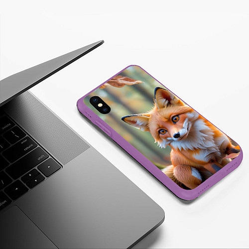 Чехол iPhone XS Max матовый Портрет лисы в осеннем лесу / 3D-Фиолетовый – фото 3