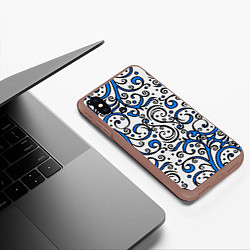 Чехол iPhone XS Max матовый Синие кружевные узоры, цвет: 3D-коричневый — фото 2