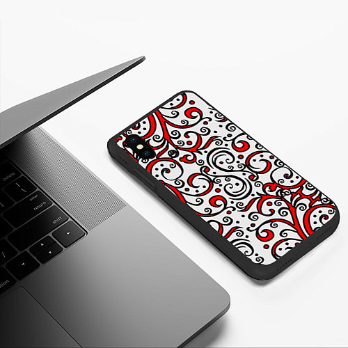 Чехол iPhone XS Max матовый Красный кружевной узор / 3D-Черный – фото 3