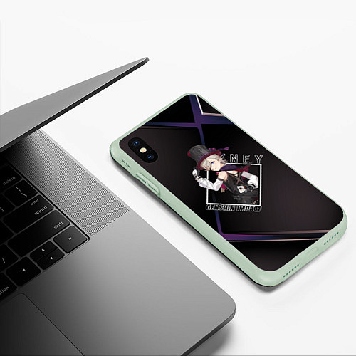 Чехол iPhone XS Max матовый Лини в ромбе / 3D-Салатовый – фото 3