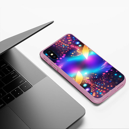 Чехол iPhone XS Max матовый Абстрактный розово синий фрактал / 3D-Розовый – фото 3