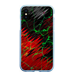 Чехол iPhone XS Max матовый Зелёные трещины узоры, цвет: 3D-голубой