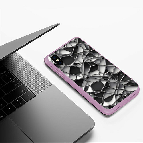 Чехол iPhone XS Max матовый Чёрно-белая сетка / 3D-Сиреневый – фото 3