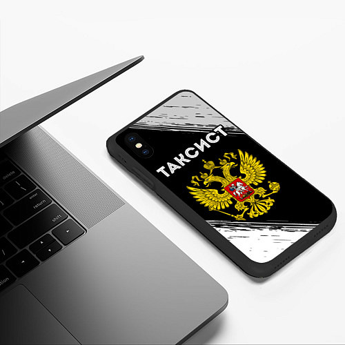 Чехол iPhone XS Max матовый Таксист из России и герб РФ / 3D-Черный – фото 3