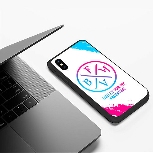 Чехол iPhone XS Max матовый Bullet For My Valentine neon gradient style / 3D-Черный – фото 3