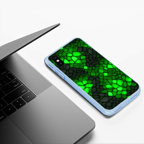 Чехол iPhone XS Max матовый Зелёный трескающийся камень / 3D-Голубой – фото 3