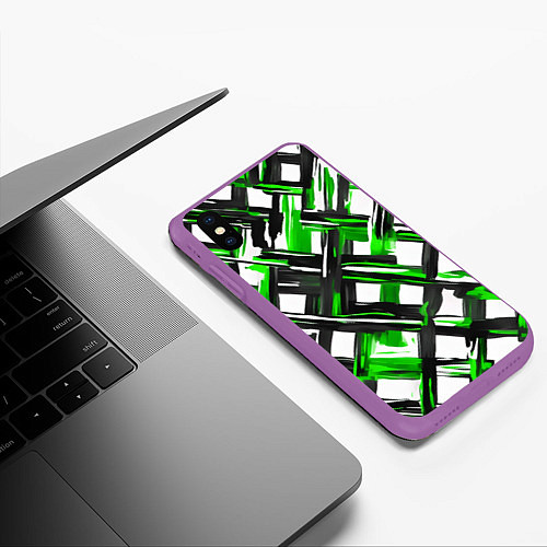 Чехол iPhone XS Max матовый Зелёные и чёрные мазки / 3D-Фиолетовый – фото 3