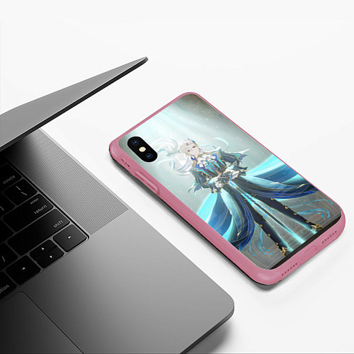 Чехол iPhone XS Max матовый Genshin Impact Нёвиллет / 3D-Малиновый – фото 3