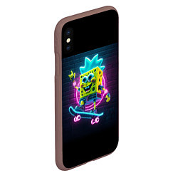 Чехол iPhone XS Max матовый Sponge Bob on a skateboard, цвет: 3D-коричневый — фото 2