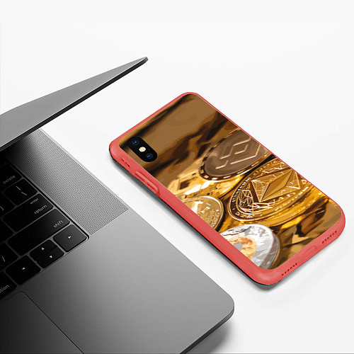 Чехол iPhone XS Max матовый Виртуальные монеты / 3D-Красный – фото 3