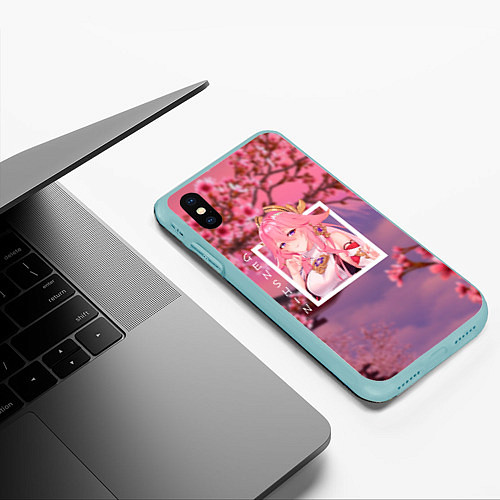 Чехол iPhone XS Max матовый Яэ Мико жрица / 3D-Мятный – фото 3