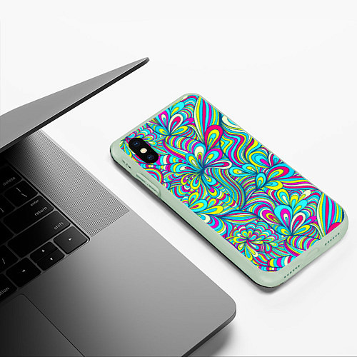 Чехол iPhone XS Max матовый Узоры метаморфозы / 3D-Салатовый – фото 3