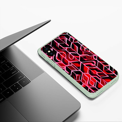 Чехол iPhone XS Max матовый Красный узор / 3D-Салатовый – фото 3