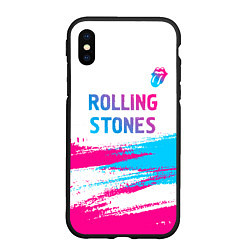 Чехол iPhone XS Max матовый Rolling Stones neon gradient style посередине, цвет: 3D-черный