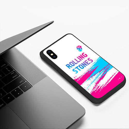 Чехол iPhone XS Max матовый Rolling Stones neon gradient style посередине / 3D-Черный – фото 3