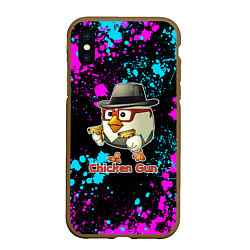 Чехол iPhone XS Max матовый Chicken gun - neon, цвет: 3D-коричневый