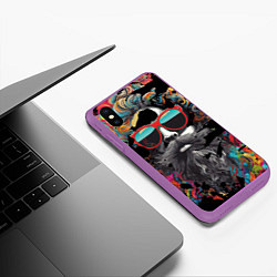 Чехол iPhone XS Max матовый Хиппи в красных очках, цвет: 3D-фиолетовый — фото 2