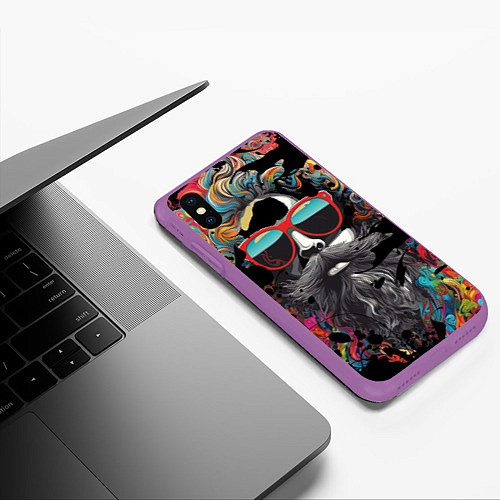 Чехол iPhone XS Max матовый Хиппи в красных очках / 3D-Фиолетовый – фото 3