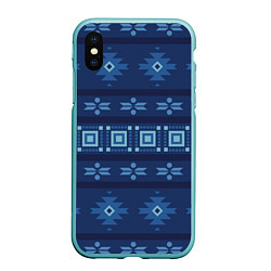 Чехол iPhone XS Max матовый Blue tribal geometric, цвет: 3D-мятный