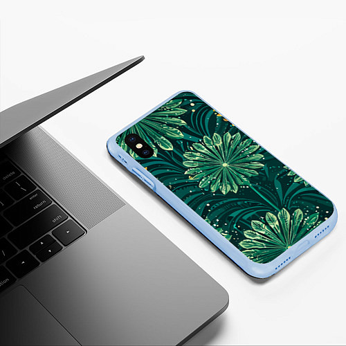 Чехол iPhone XS Max матовый Одуванчики зеленая с желтым акцентом абстракция / 3D-Голубой – фото 3