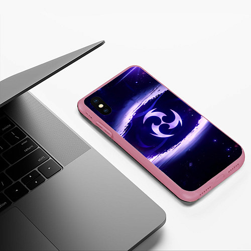 Чехол iPhone XS Max матовый Genshin Impact Raiden sign / 3D-Малиновый – фото 3