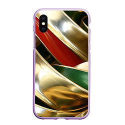 Чехол iPhone XS Max матовый Золотая абстракция с зелеными и красными вставками, цвет: 3D-сиреневый