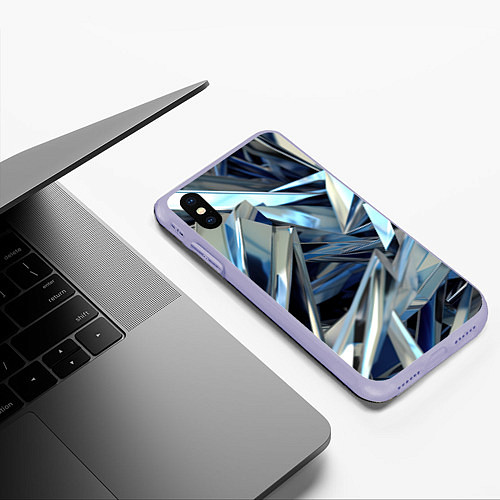 Чехол iPhone XS Max матовый Абстрактные осколки голубого цвета / 3D-Светло-сиреневый – фото 3