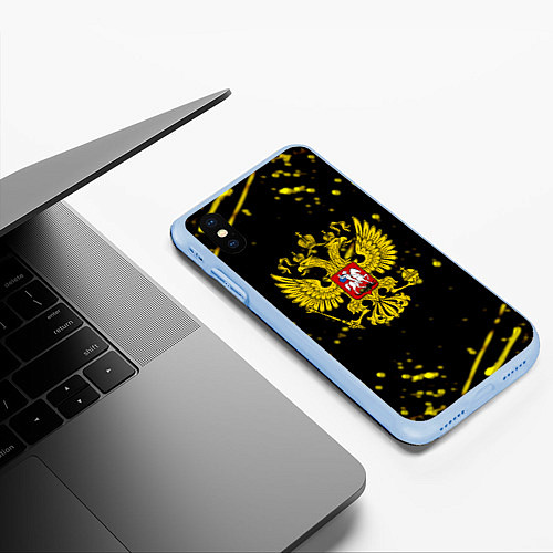 Чехол iPhone XS Max матовый Россия империя герб рф / 3D-Голубой – фото 3