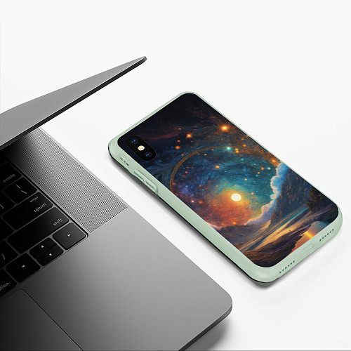 Чехол iPhone XS Max матовый Абстрактный фантастический пейзаж / 3D-Салатовый – фото 3