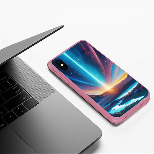 Чехол iPhone XS Max матовый Фантастический пейзаж со вспышкой / 3D-Малиновый – фото 3