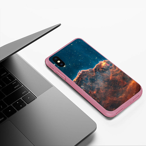 Чехол iPhone XS Max матовый Туманность Киля наблюдаемая телескопом Уэбба / 3D-Малиновый – фото 3