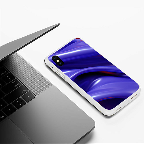 Чехол iPhone XS Max матовый Фиолетовые абстрактные волны / 3D-Белый – фото 3