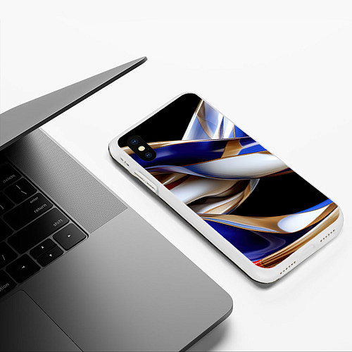 Чехол iPhone XS Max матовый Синие и белые волны абстракт / 3D-Белый – фото 3