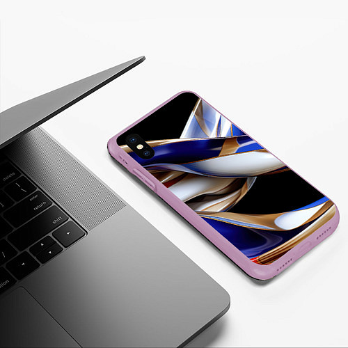 Чехол iPhone XS Max матовый Синие и белые волны абстракт / 3D-Сиреневый – фото 3